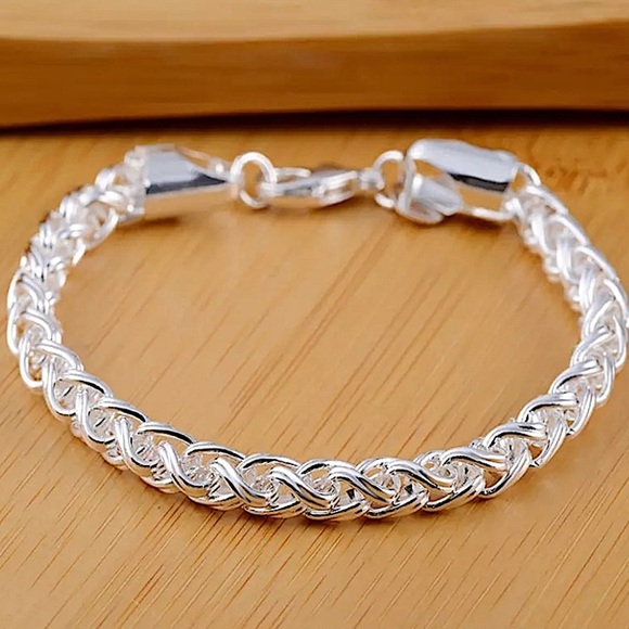 Sterling Silver Braided Bracelet Chain Link - Picture 2 of 7